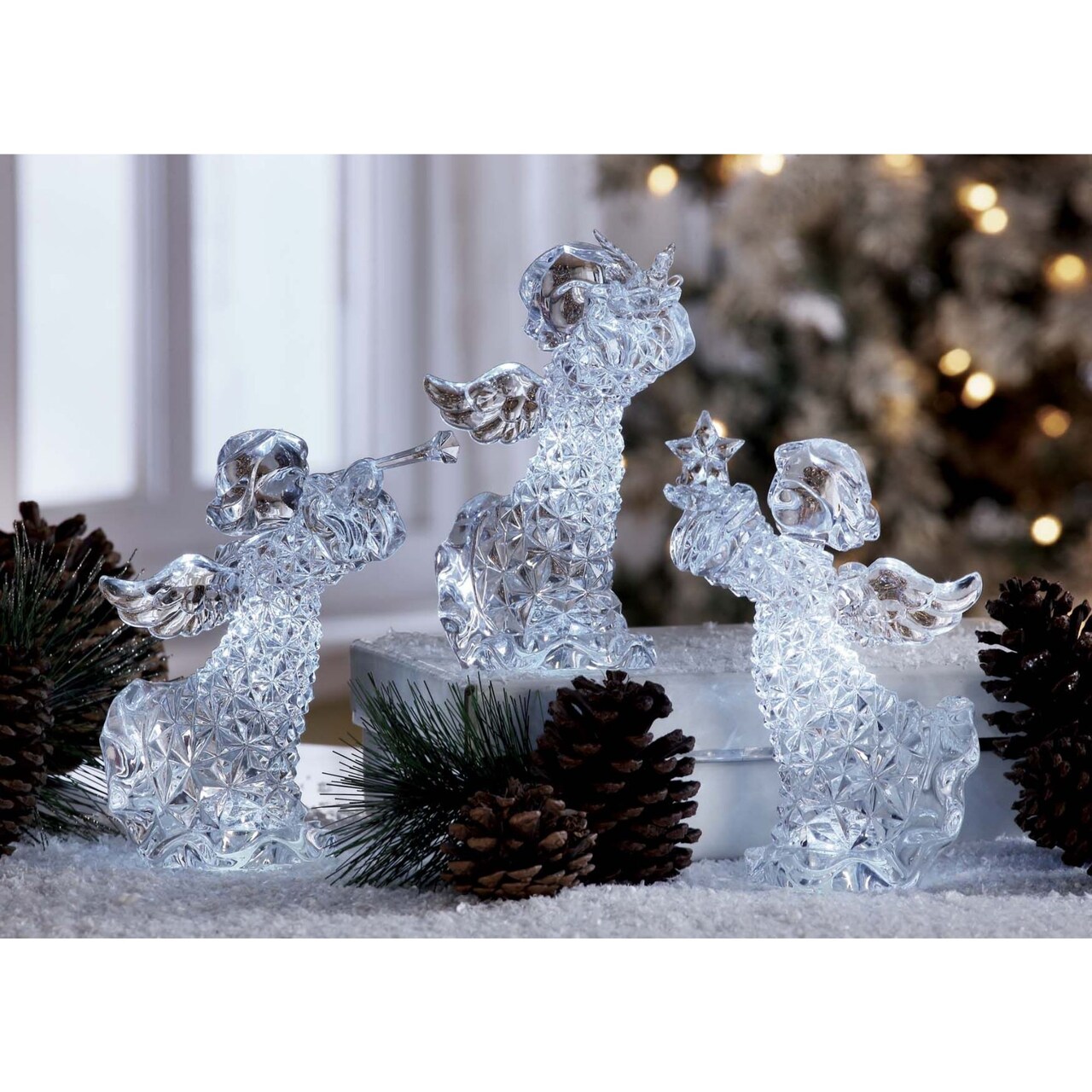 Icy Giftware LED Lighted Crystal Angel Girls Christmas Figurine Decorations - 6.5" - Set of 3